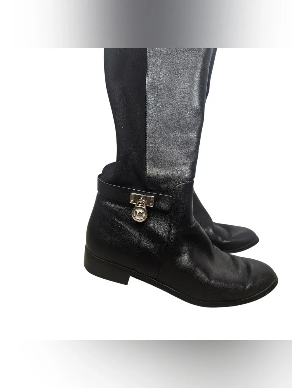 MICHAEL KORS Hamilton Stretch Black Leather Boots Knee High Riding Zip Size 6M